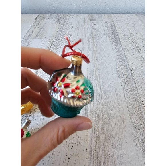 Vintage glass mercury basket fruit flour ornament West Germany set - Picture 13 of 14